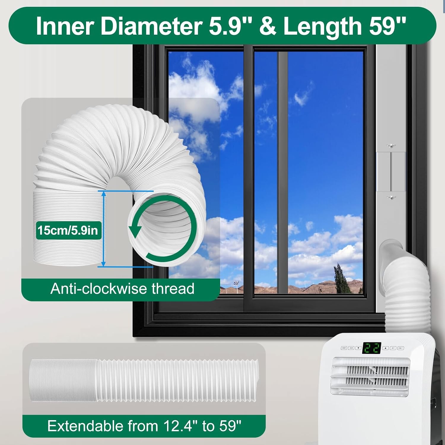 Portable Air Conditioner Window Kit 5.9Inch Exhaust Hose Upgrade Window AC Kit