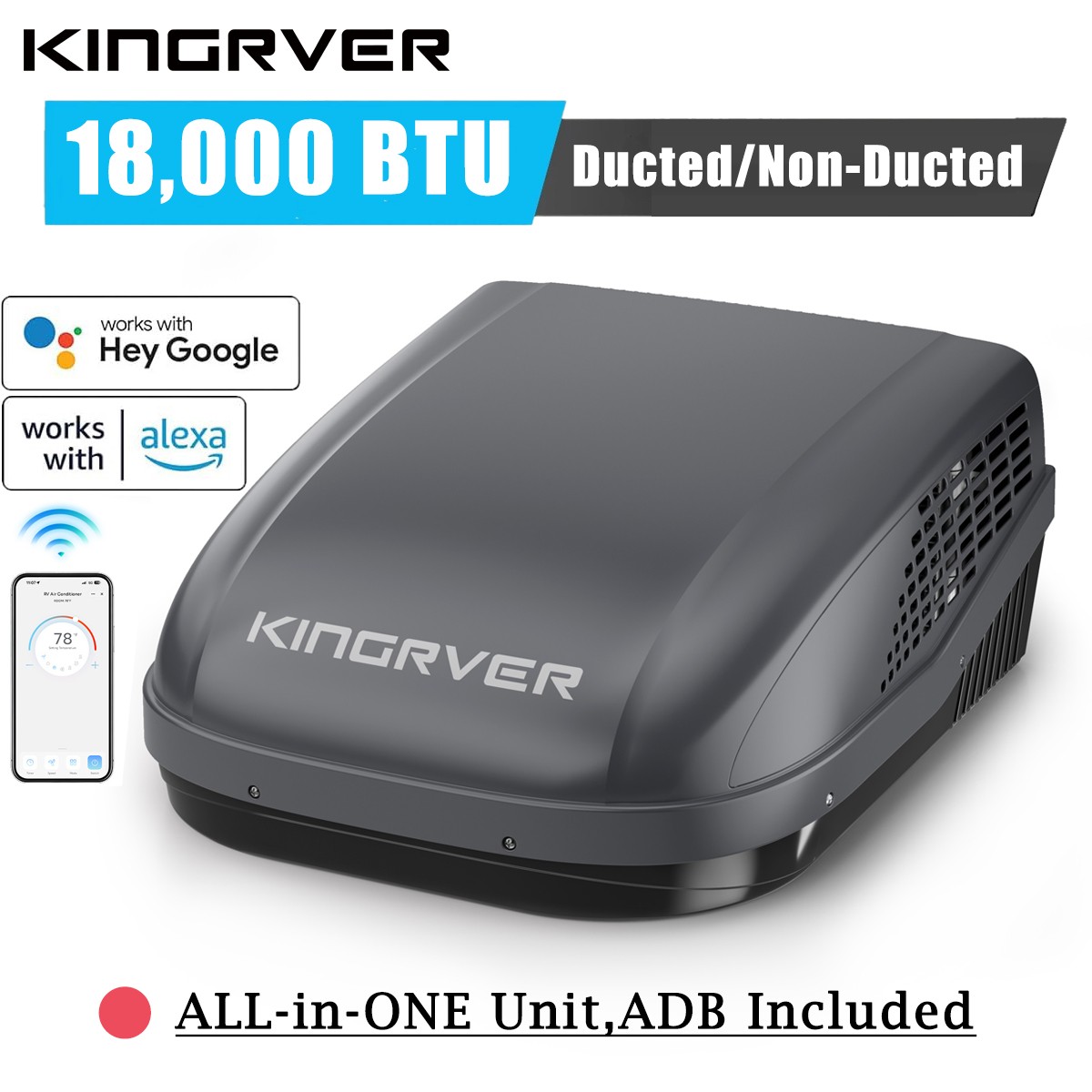 RV Rooftop Air Conditioner 18000 BTU for Ducted/Non-Ducted APP & Voice Control