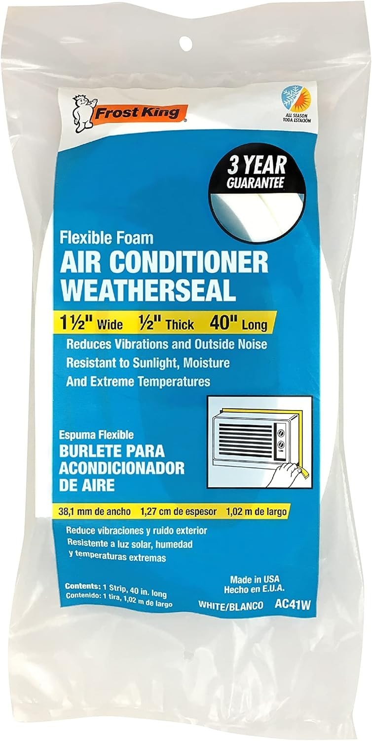 AC41WA AC Foam Weather Seal, Heavy Duty 1-1/2″ W, 1/2″ T, 40″ L, White
