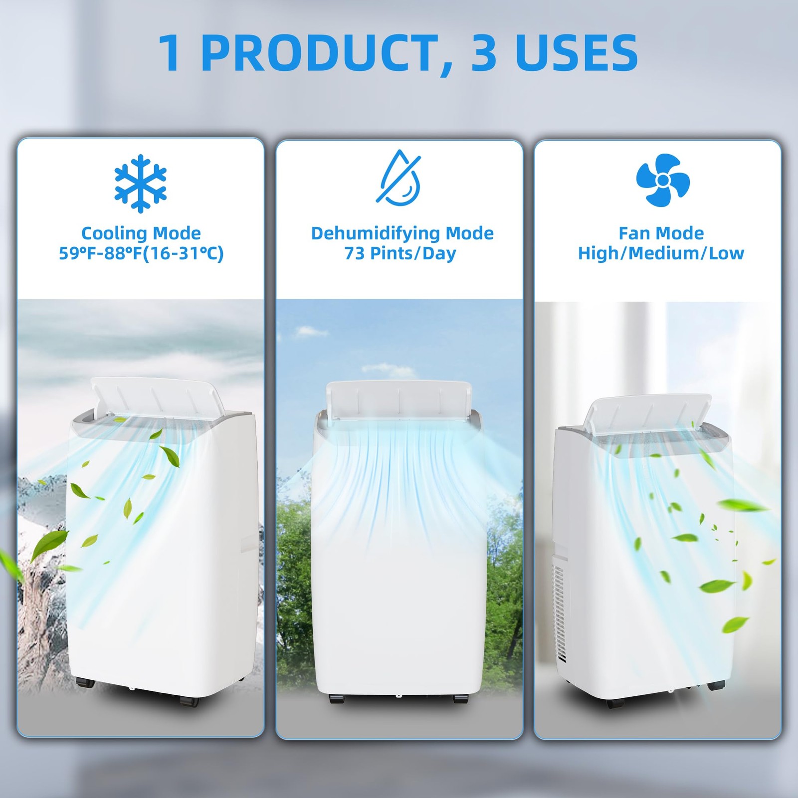14,000 BTU Portable Air Conditioners with Remote Control 3-in-1 Air Conditioner