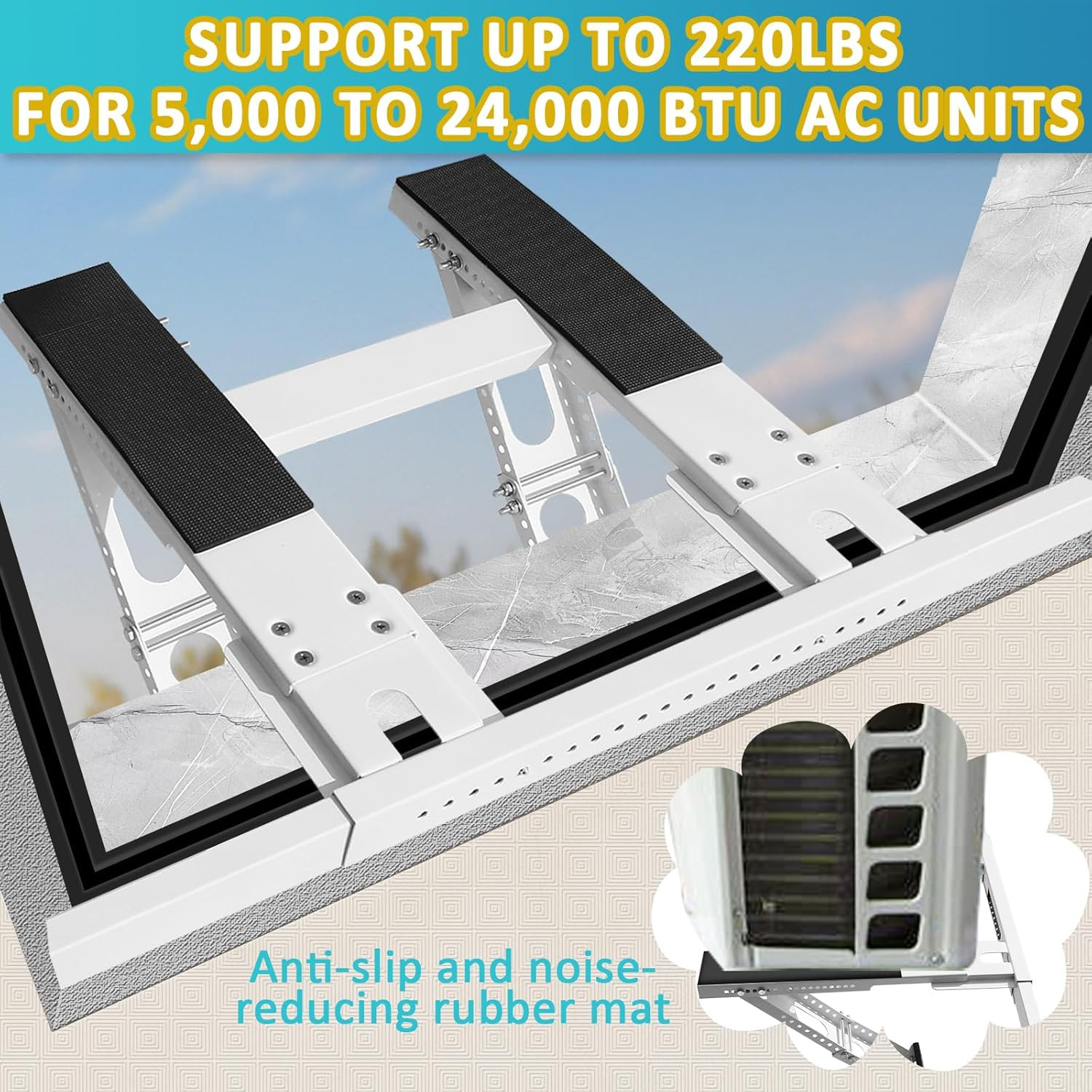 Heavy-Duty Adjustable No-Drill AC Bracket for 5000-24000 BTU Units