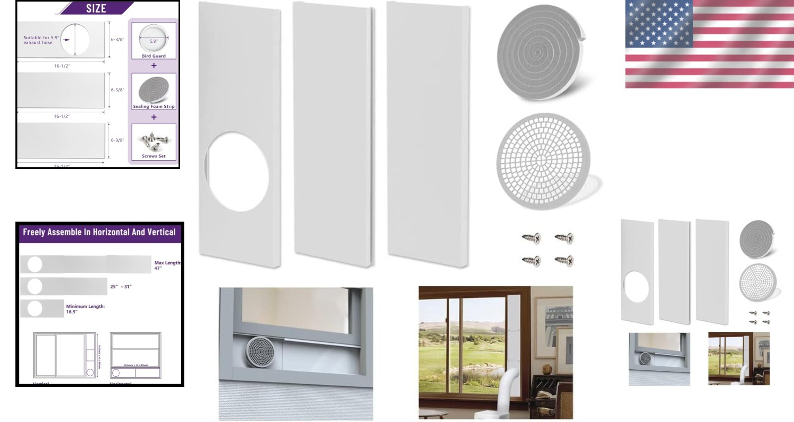 Adjustable AC Window Seal Kit for Sliding Windows – Fits 5.9” Exhaust Hose