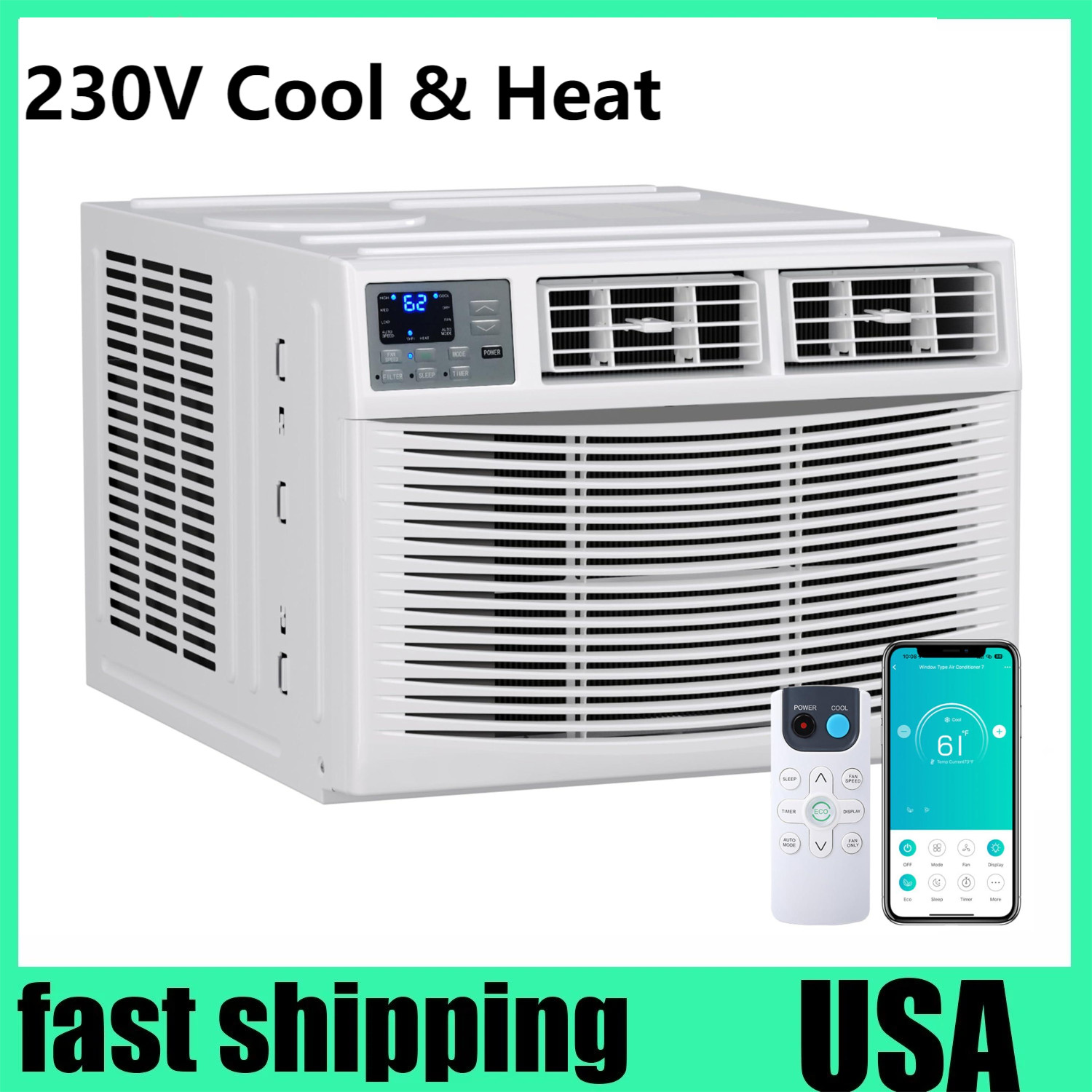 23200 BTU Window Air Conditioner with Heat, WIFI AC Unit & Heater Combo W/Remote