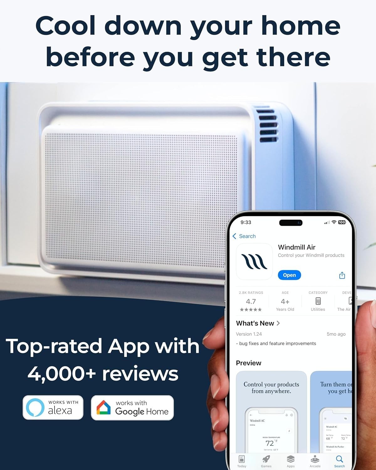 10,000 BTU Window Air Conditioner Quiet Easy Install Voice-Enabled Remote & App