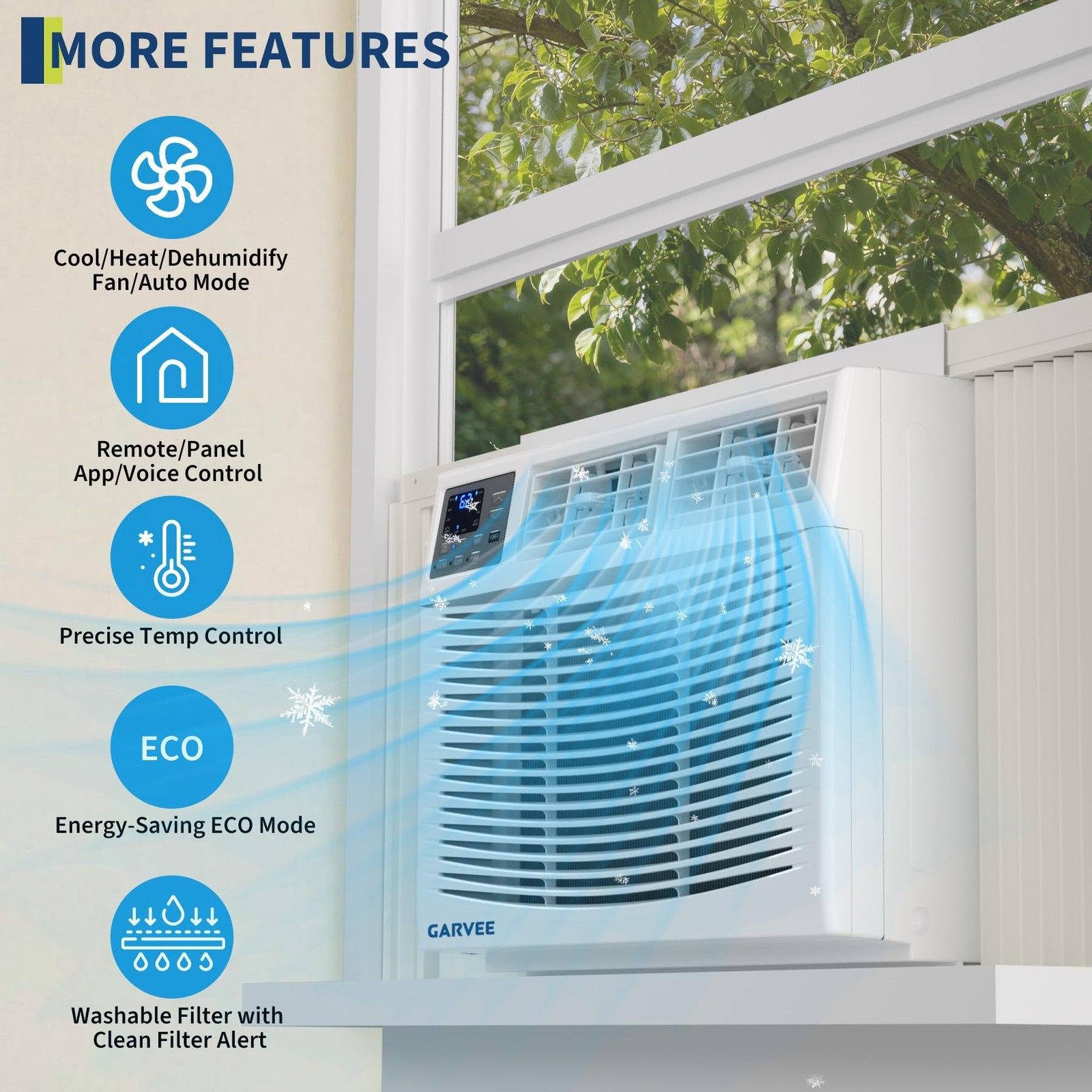 8000 BTU Window Air Conditioner & Heat Wifi Energy-Saving Window AC Unit Kit NEW