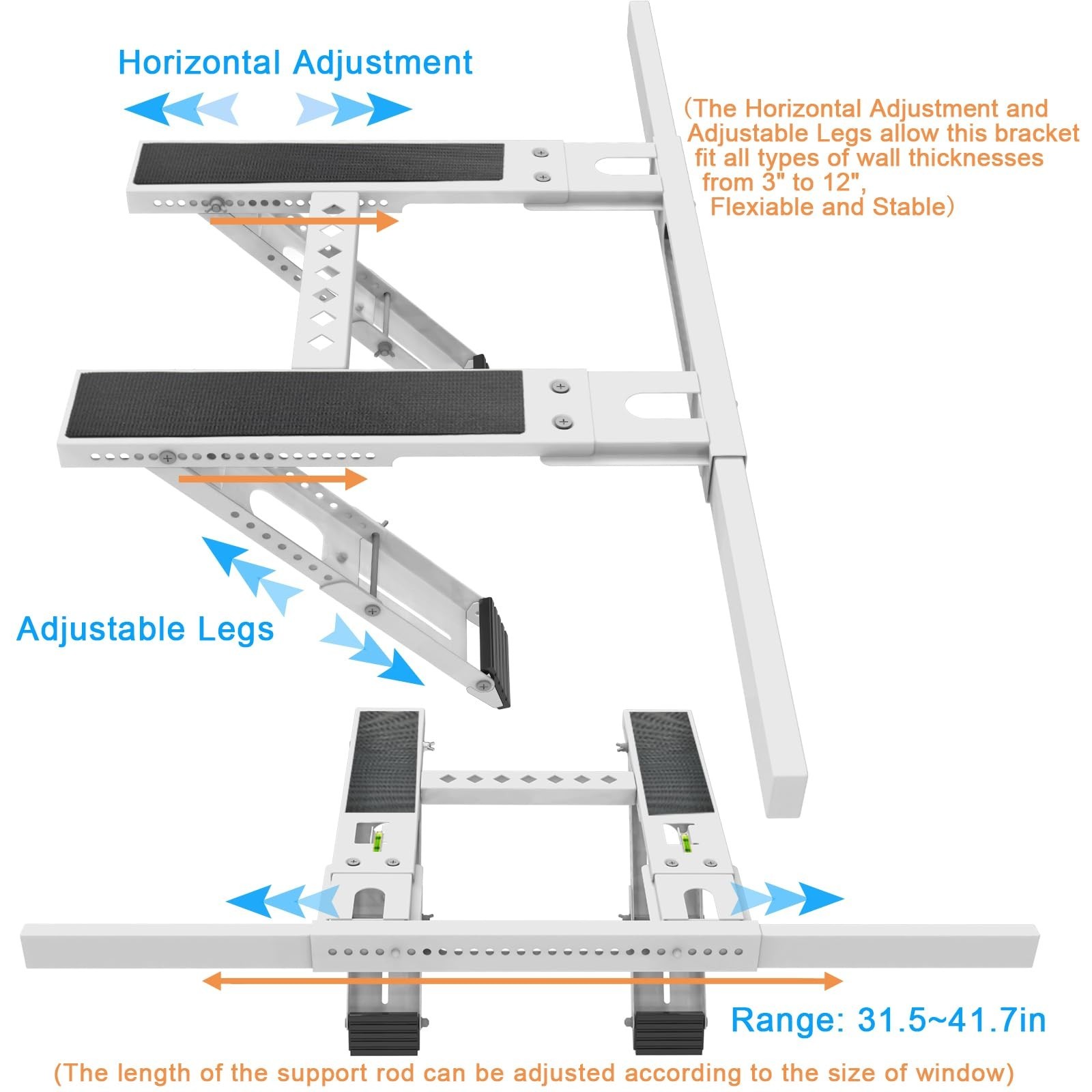 Heavy-Duty Universal Window AC Support Bracket, No Drill, Up to 200lbs, Fits 5,0
