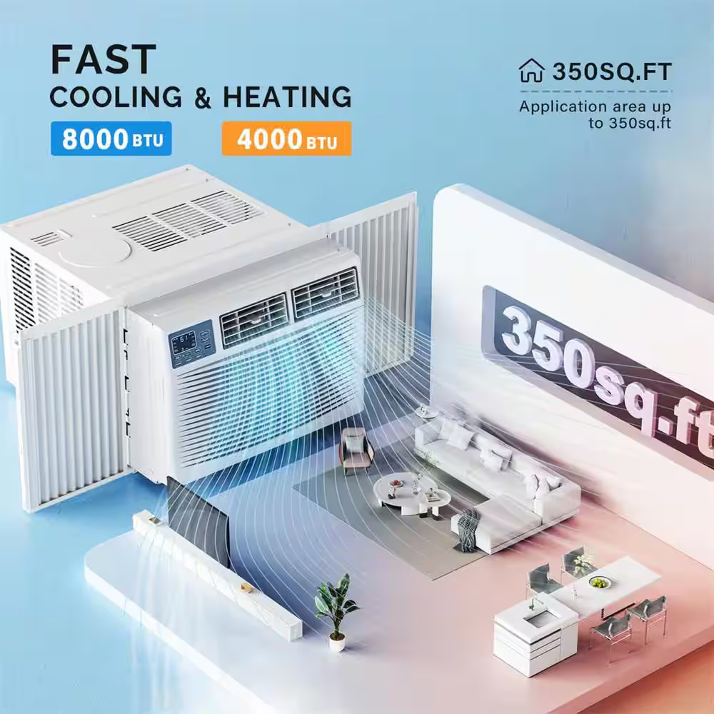 8,000 BTU (DOE) Wi-Fi Window Air Conditioner 350 Sq. Ft. with Heater in White 11