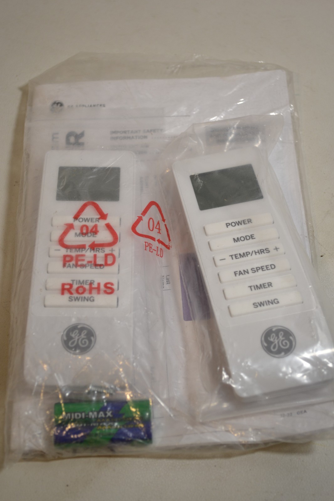 GENUINE GE Remote Control for fan (2pack of Remote Controls)