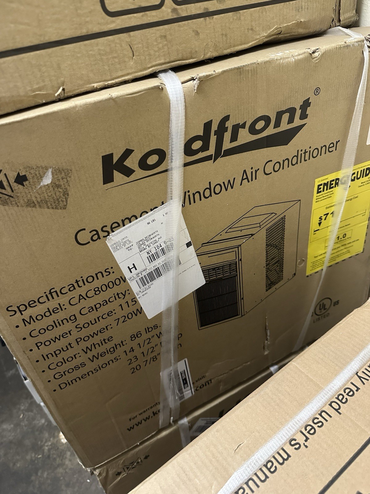 Koldfront Air Conditioner 8000 BTU 115V Casement CAC 8000W