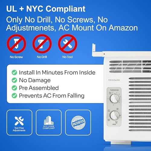 Window AC Bracket – No Tools or Drilling Required – Adjustable Fit (25″-42″) –