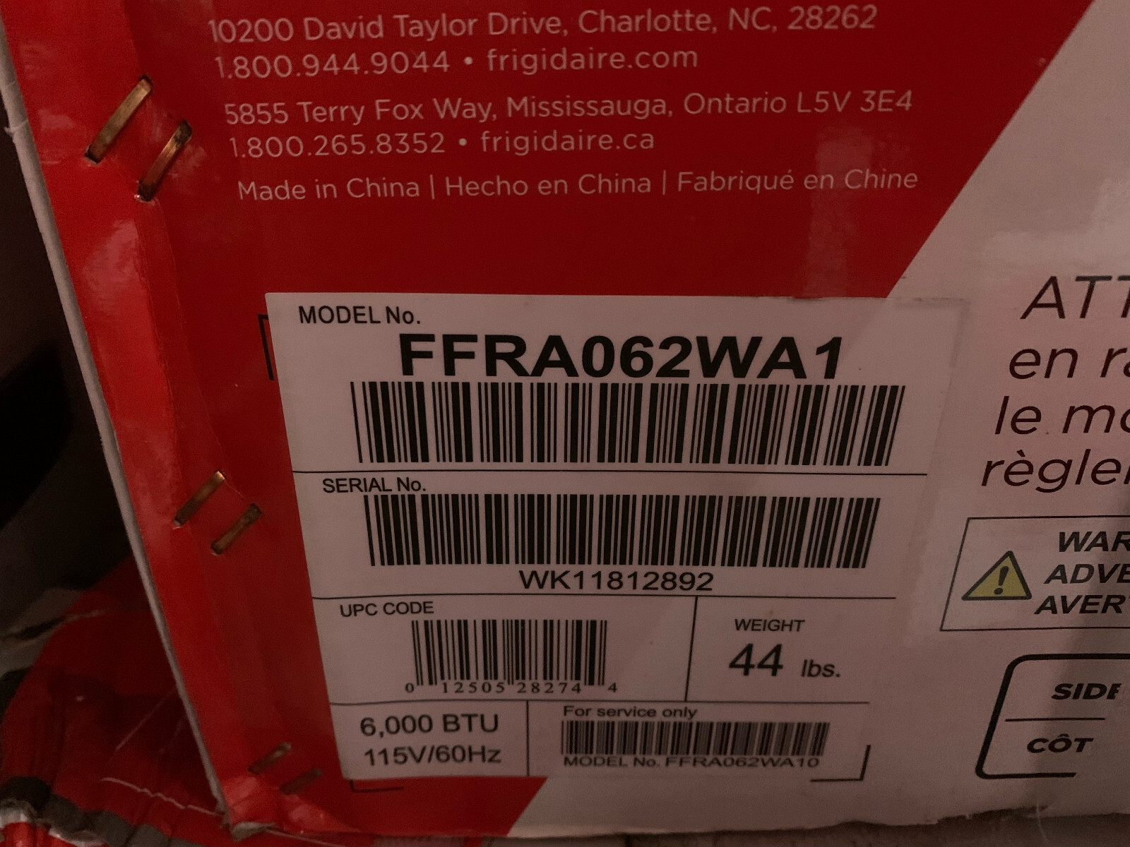 Frigidaire 6000 BTU Window Air Conditionerfor for 250 Sq Ft FFRA062WA1
