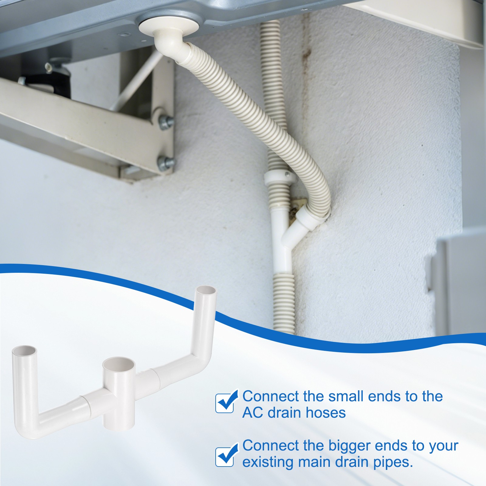 32x25mm PVC Four-Way Air Conditioner Drain Hose Connector, White