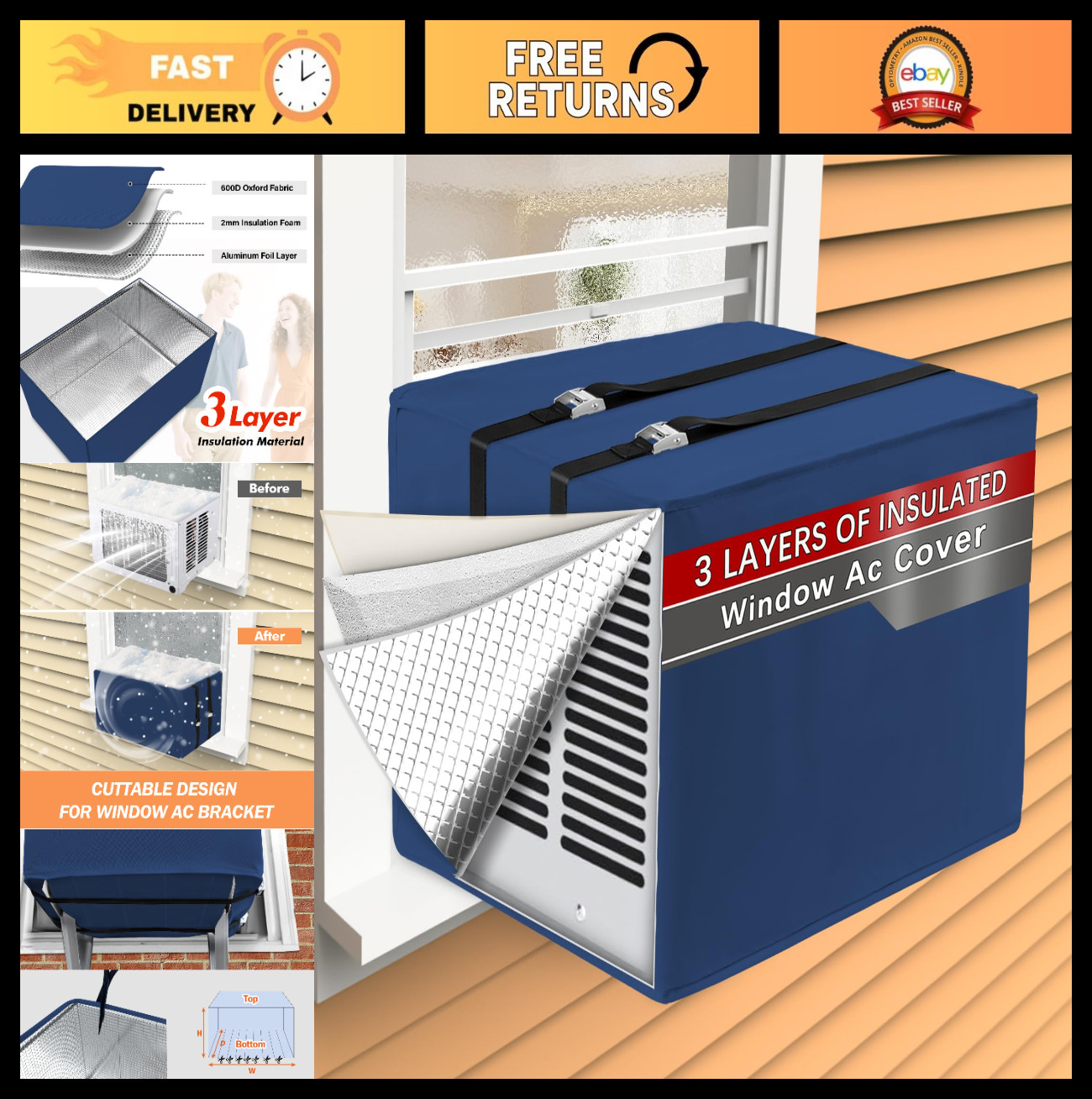 Winter Insulated Window AC Cover 21″W x 16″D x 15″H – Waterproof & Windproof Pro