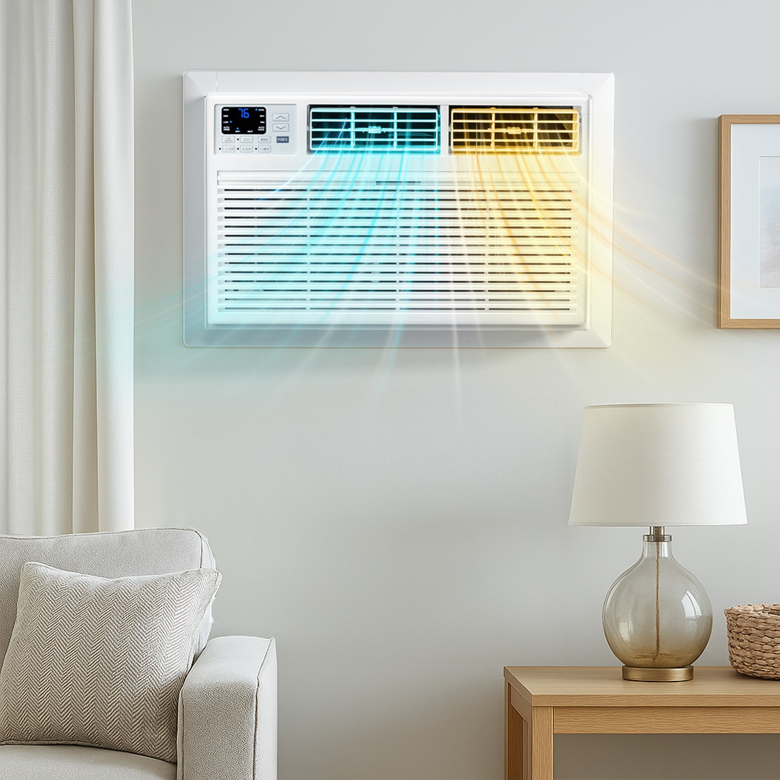 8000 BTU Through-the-Wall Air Conditioner with Heat, WIFI &Heater Combo W/Remote