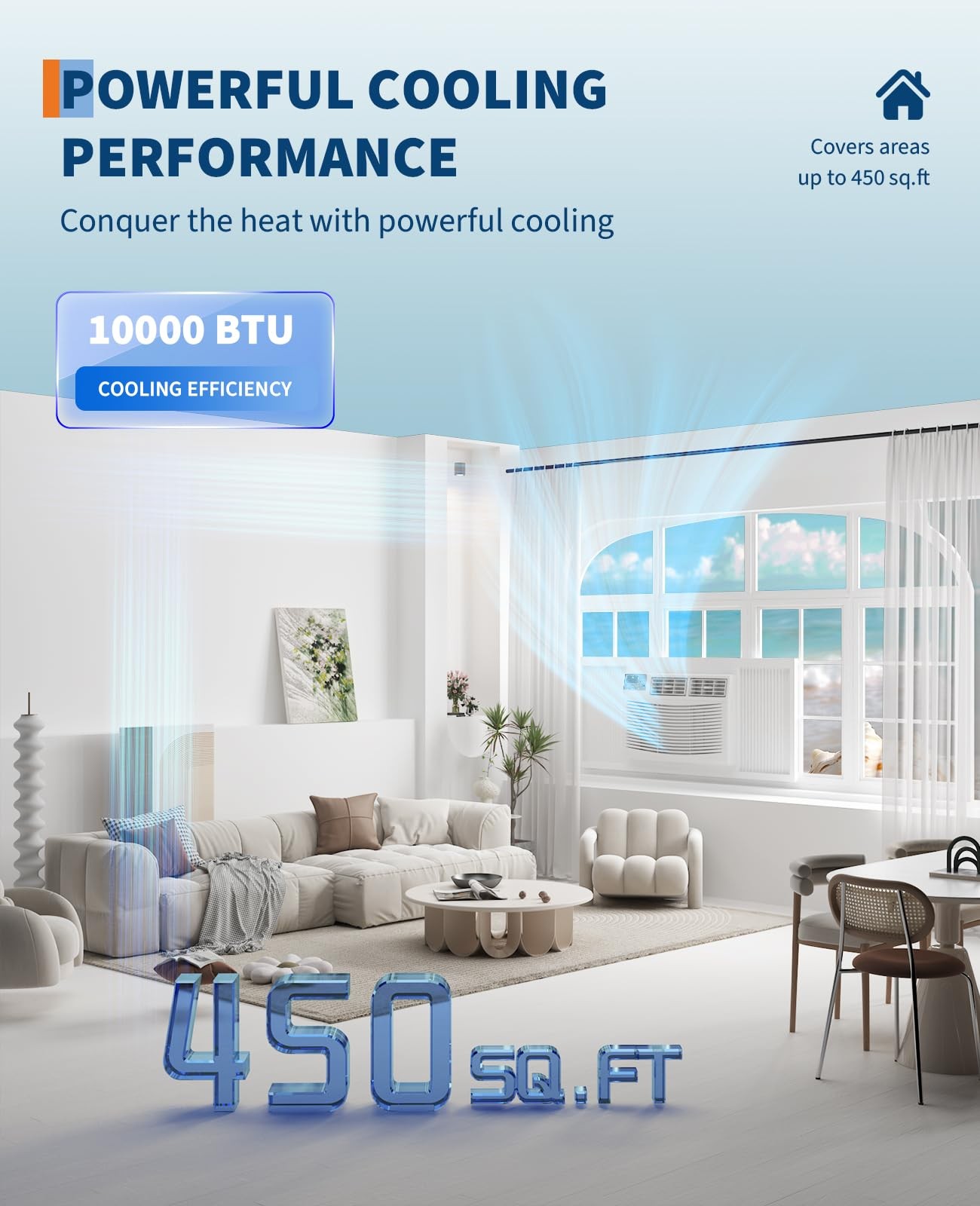 10000 BTU Window Air Conditioner w/Remote,Cools Rooms 3 Cooling & Fan Speeds 10K