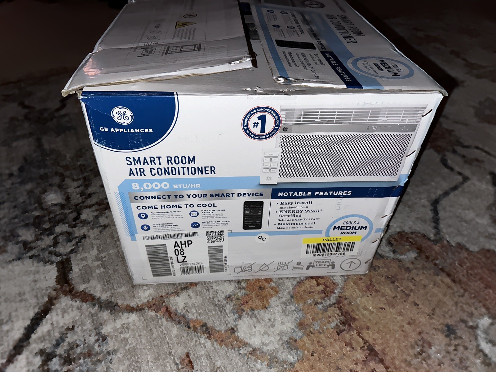 GE 8,000 BTU Smart Electronic Window Air Conditioner for Medium Rooms- 350 sq ft