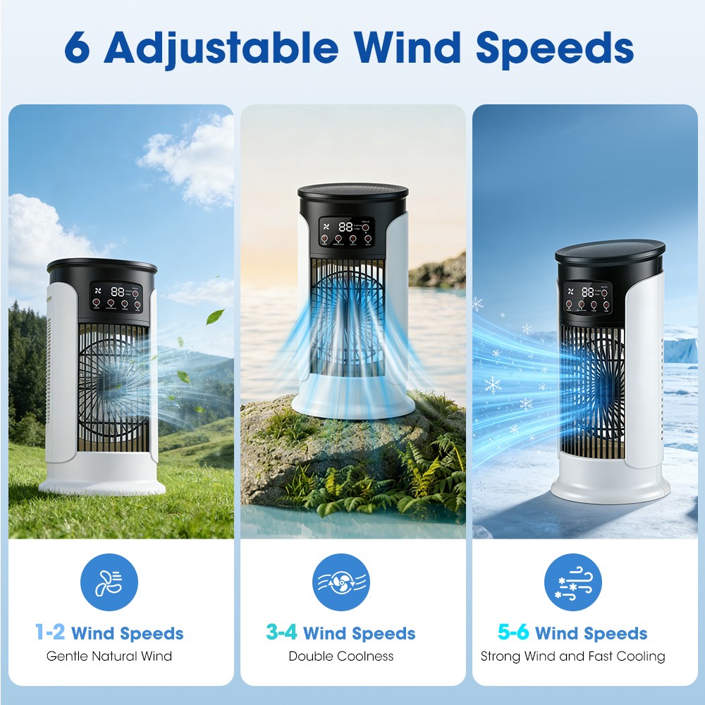 6-Speeds Portable Air Cooler Fan 300ML Water Tank Ice Cold Cooling Conditioner