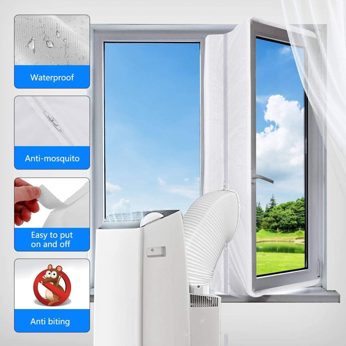 Energy-Saving Air Exchange Guard with Zipper for Windows Up to 158 Inches