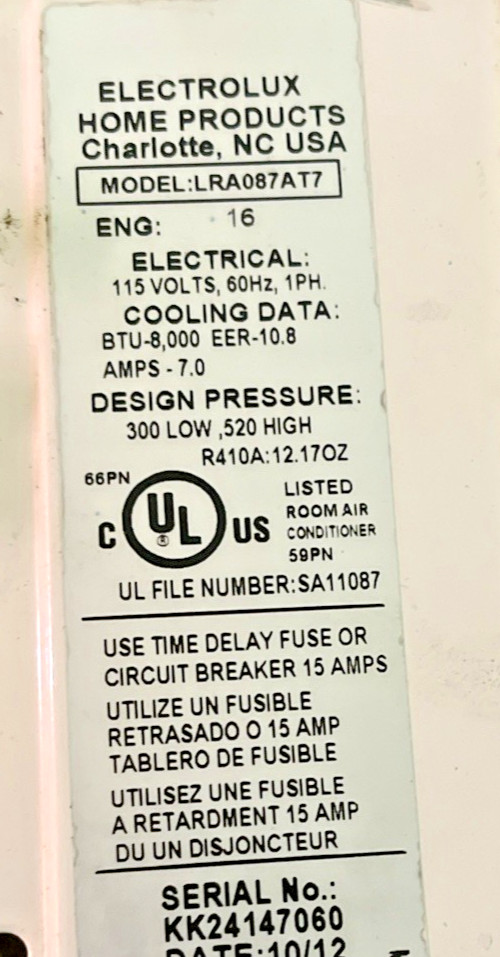Electrolux Kenmore Air Conditioner 115V 60HZ Front PANEL Part# 5304477070 OEM