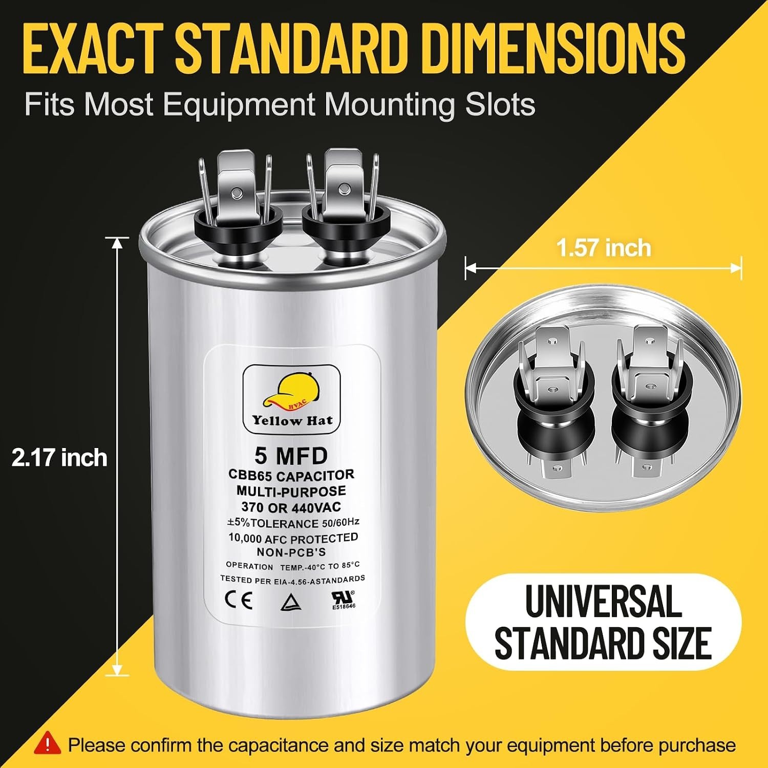 AC Capacitor 5uF MFD 370/440VAC Round Motor Run Fan Start Condenser