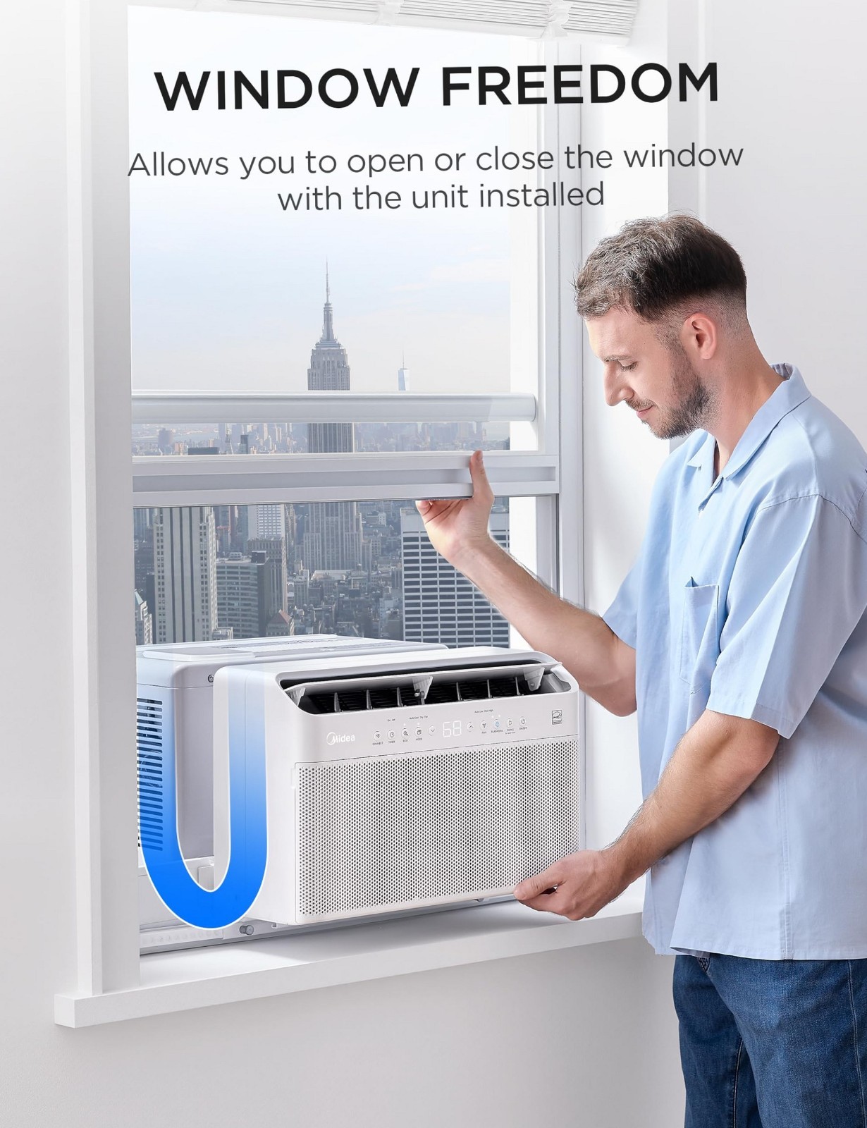 Midea 8,000 BTU U Shaped Smart Inverter Window Air Conditioner -Cools 350 Sq Ft.