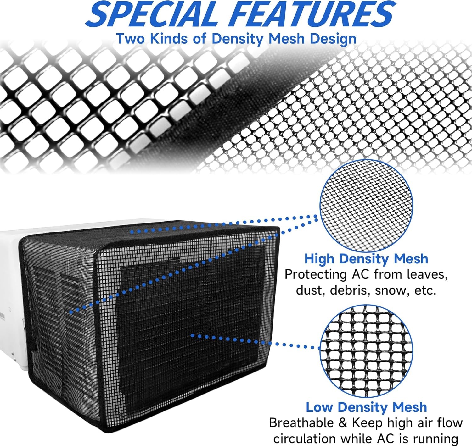 Window AC Mesh Cover 20″ W x 12.2″ D x 13.4″ H, U shaped Air Conditioner Cover S