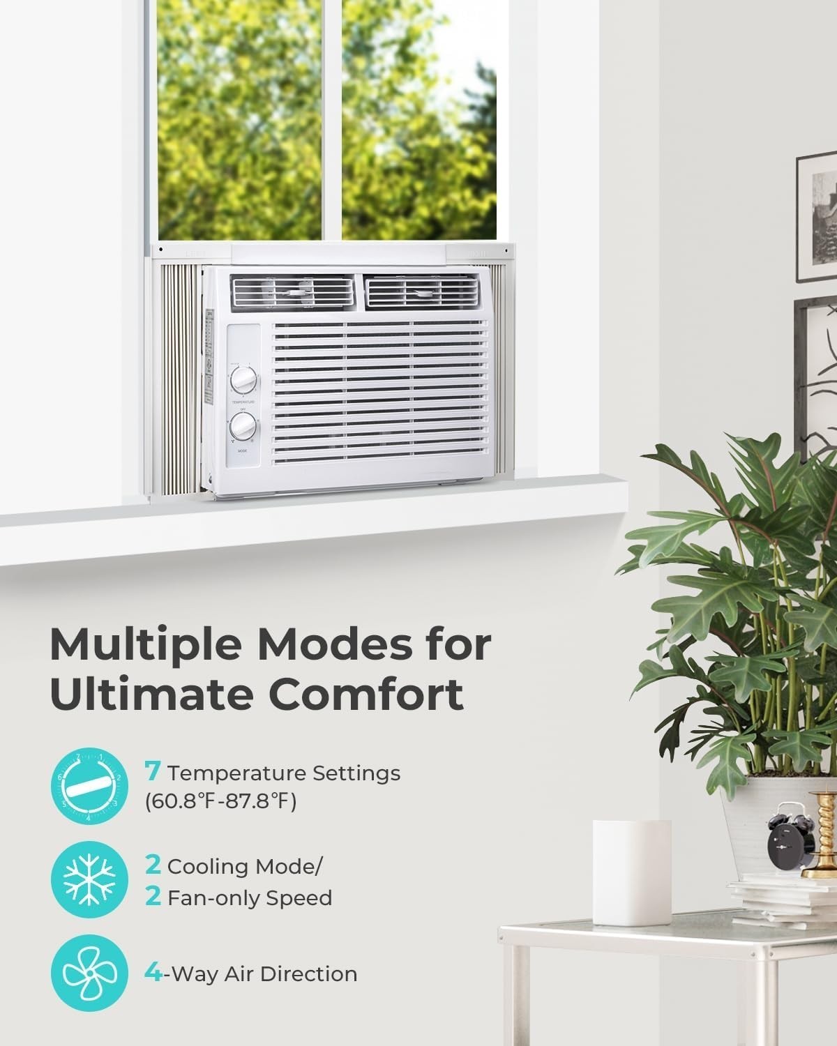 5000 BTU Window Air Conditioner AC Unit, Cool up to 150 Sq.Ft., Adjustable Cooli