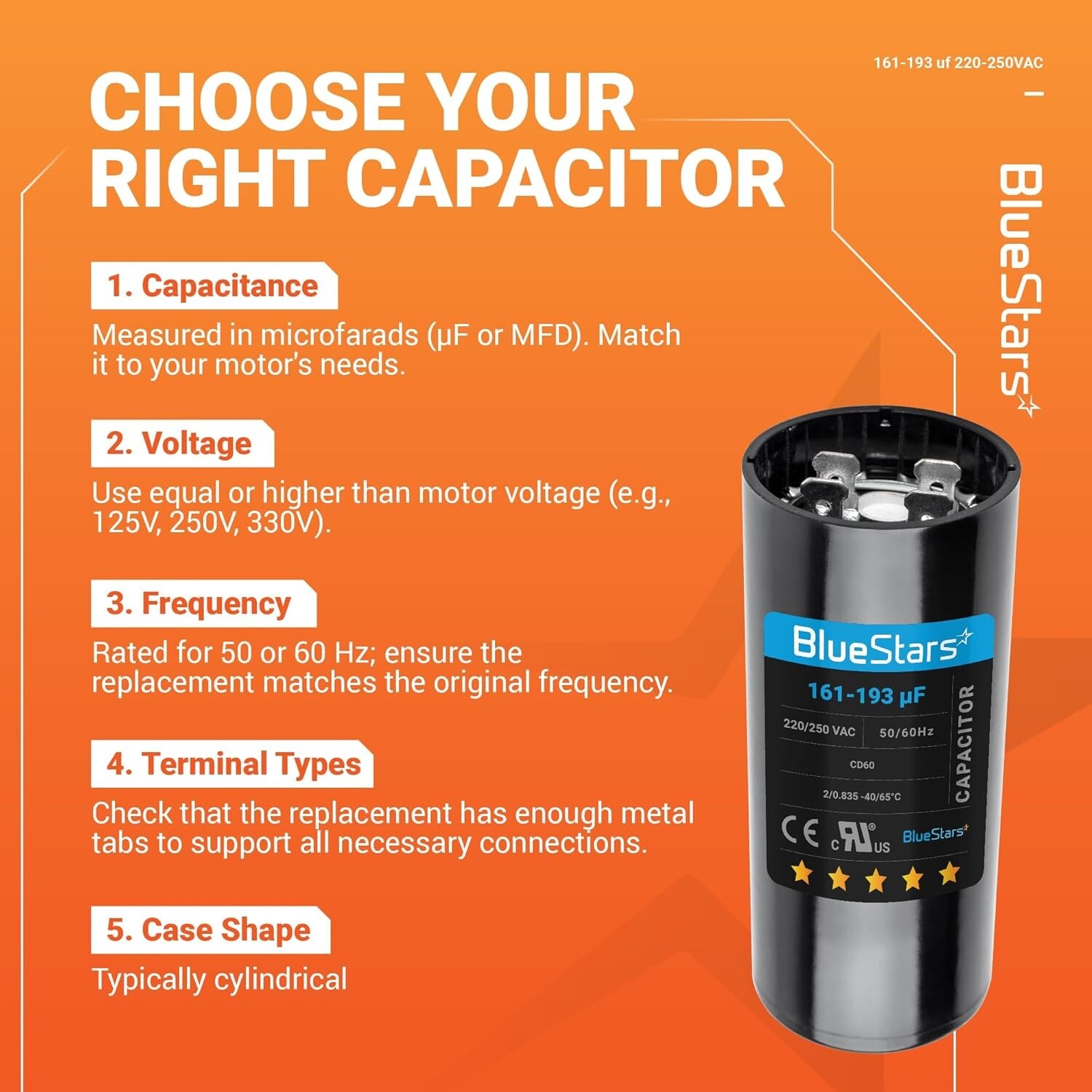 Upgraded 161-193 uf MFD Round Start Capacitor for Air Conditioners – Pack of 1