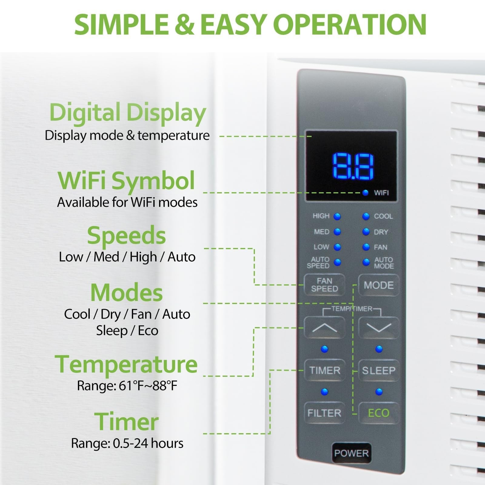 WiFi Enabled 6,000 BTU Window Air Conditioner, Smart Window AC Unit with Remote