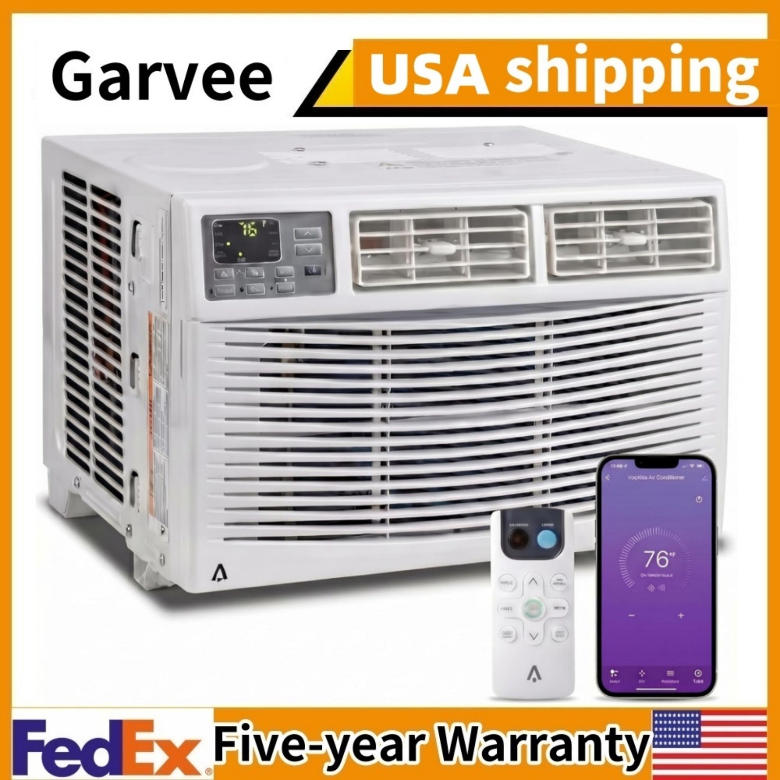 8000 BTU Window Air Conditioner App & Remote Control 3 Fan Speeds 115V 60Hz