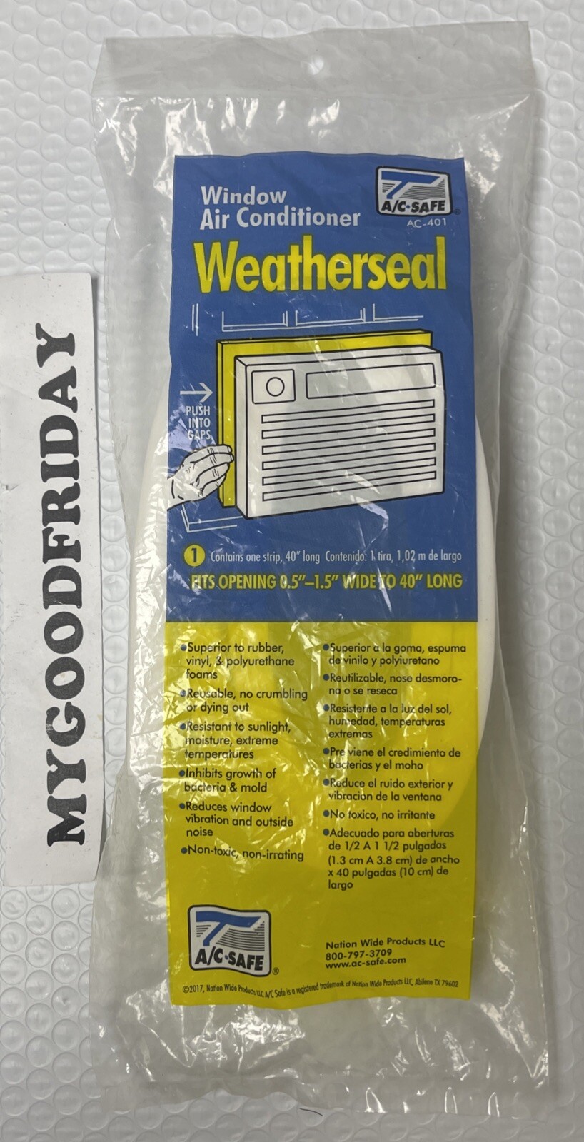 AC Safe Window Air Conditioner Weather Seal Plastic White AC-401