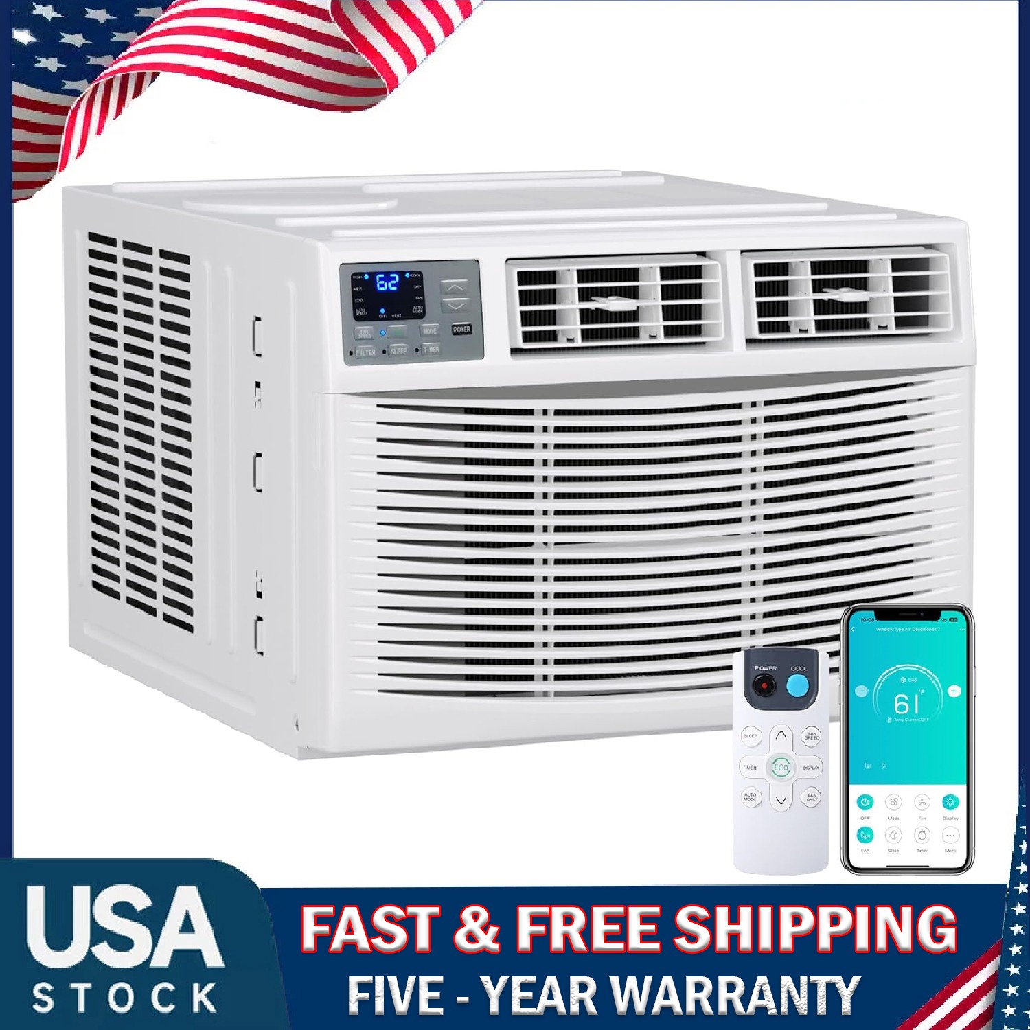 18000 BTU Window Air Conditioner & Heater Smart WIFI Indoor AC Unit 1000 Sq. Ft