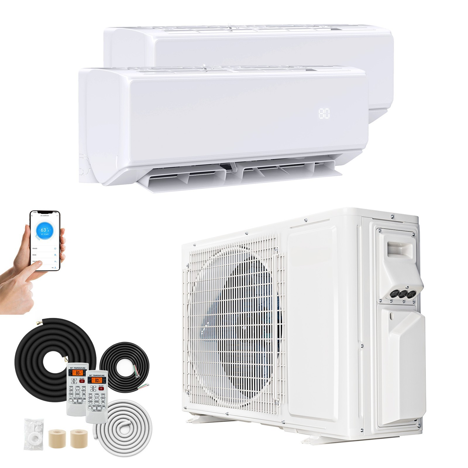 Beuloke 18/24K BTU 2/3 Zone Mini Split AC/Heating System Dual Mini Split