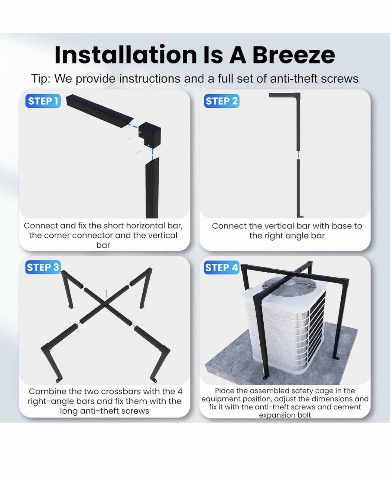 AC Security Cage, Air Conditioner Cage, Adjustable Height Air Conditioner Cage