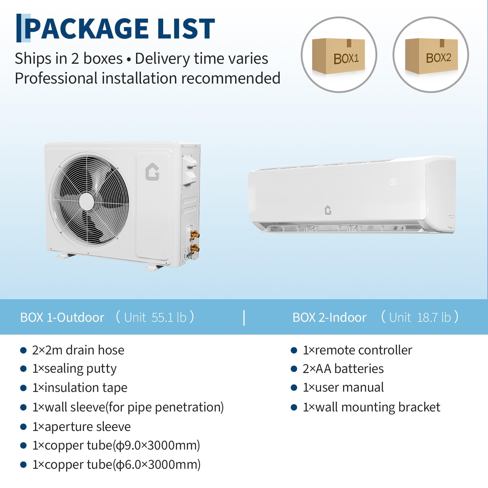 12000 BTU Ductless Mini Split Inverter Air Conditioner and Heat Pump 19 SEER2