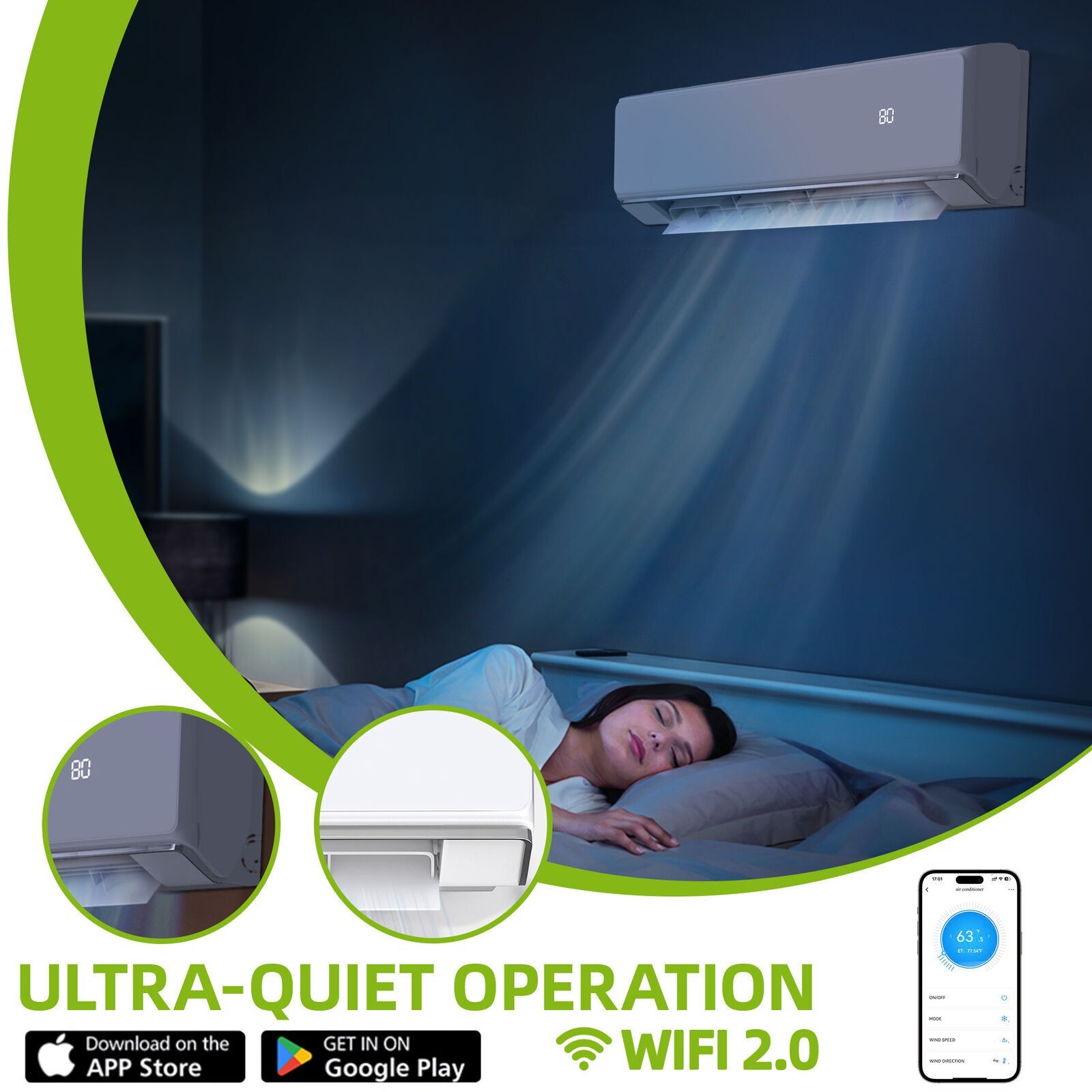Beuloke 18/24K BTU 2/3 Zone Mini Split AC/Heating System Dual Mini Split
