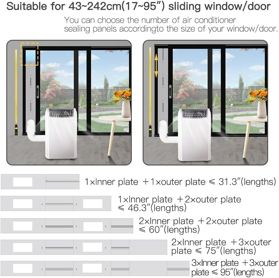 95″ Sliding Door AC Vent Kit for Dual Hose Portable Air Conditioner with Screen
