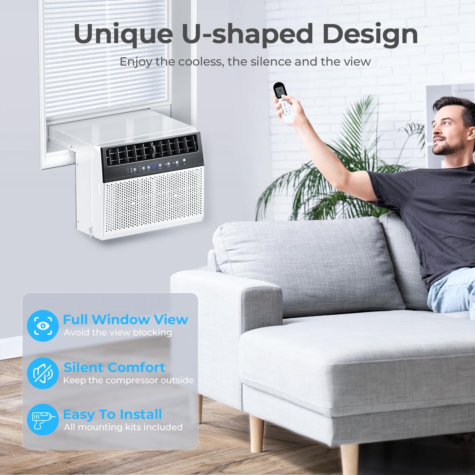 Electactic U-Shaped Window Air Conditioner, 12000BTU Window AC Units Cools up…