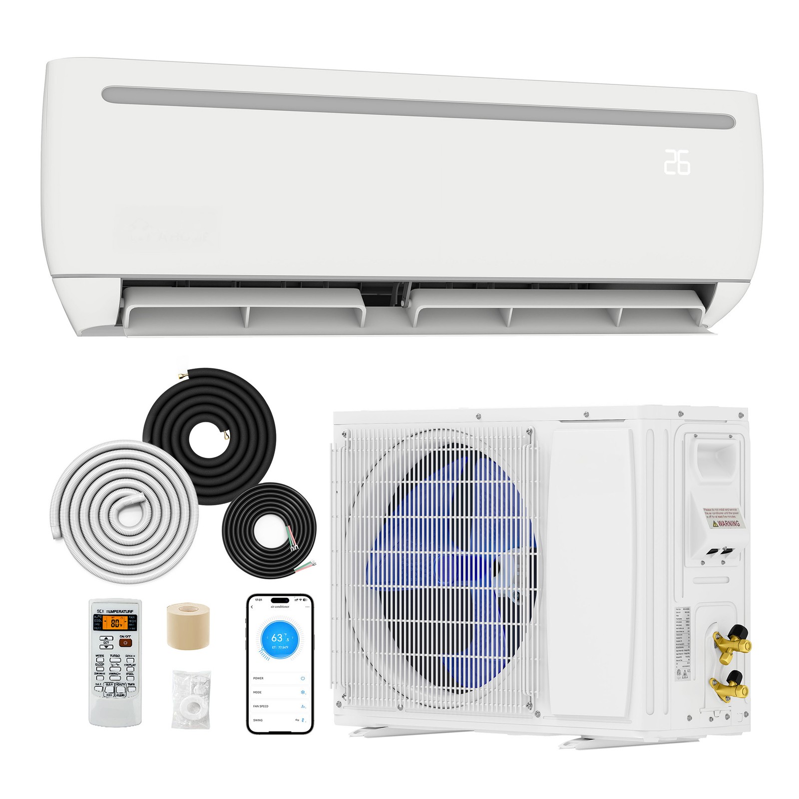 18000 BTU Mini Split Air Conditioner Heat Pump System 19 SEER2 208-230V 1250SqFt