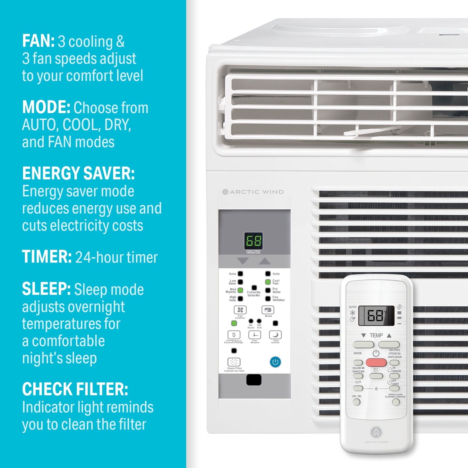 Arctic Wind New 8,000 BTU 350 Sq ft Window Air Conditioner with Remote Control