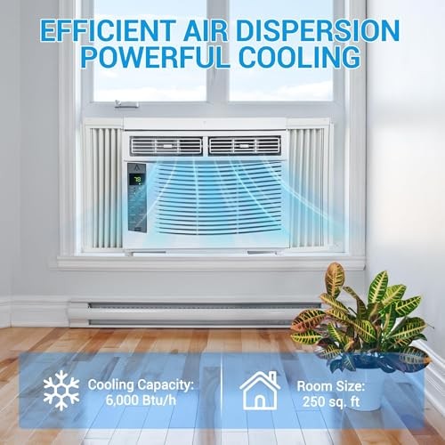 6,000 Btu Window Air Conditioner, Cools Up to 250 Sq. Ft with Cooling,
