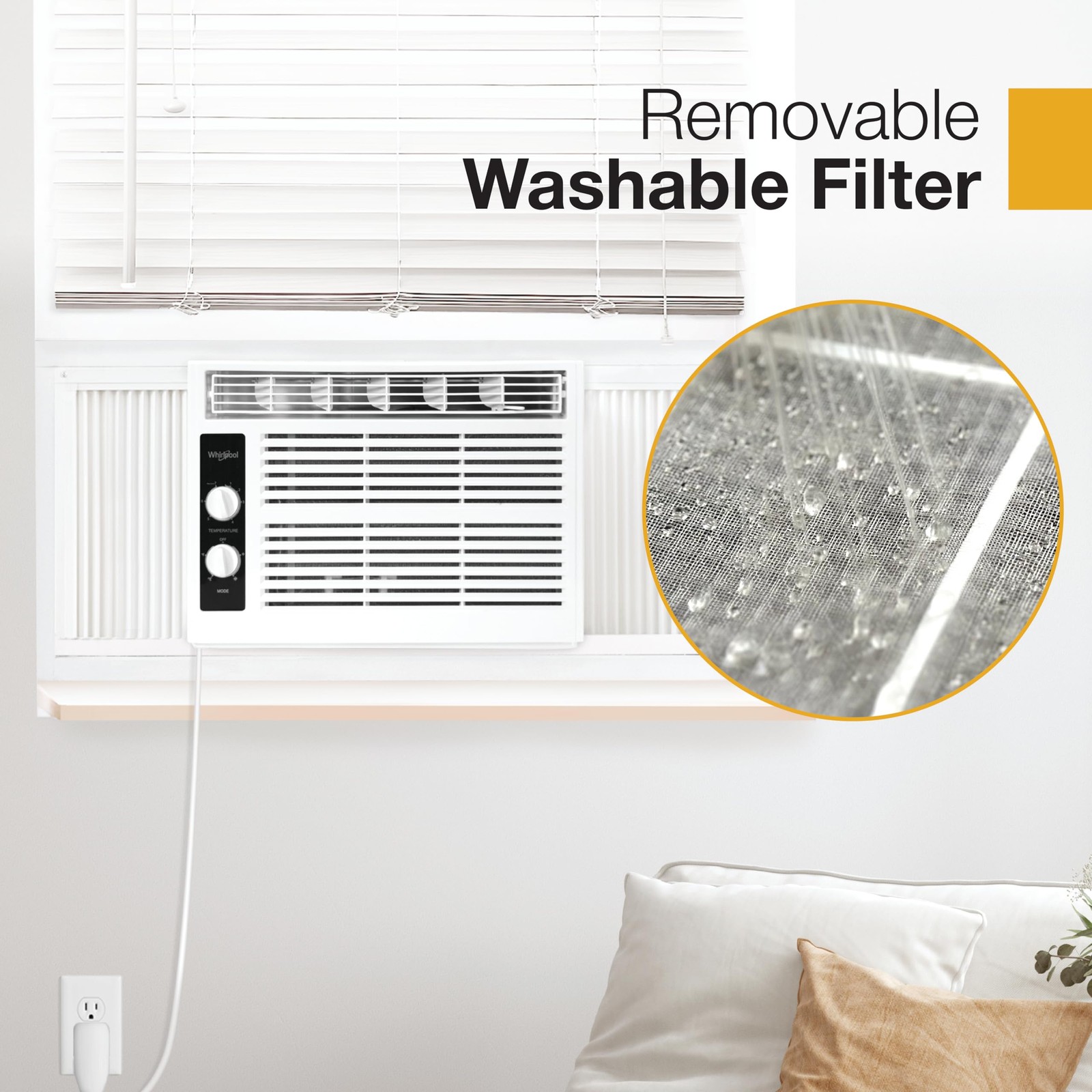 Whirlpool Window-Mounted Air Conditioner 5,000 BTU Mechanical Controls White
