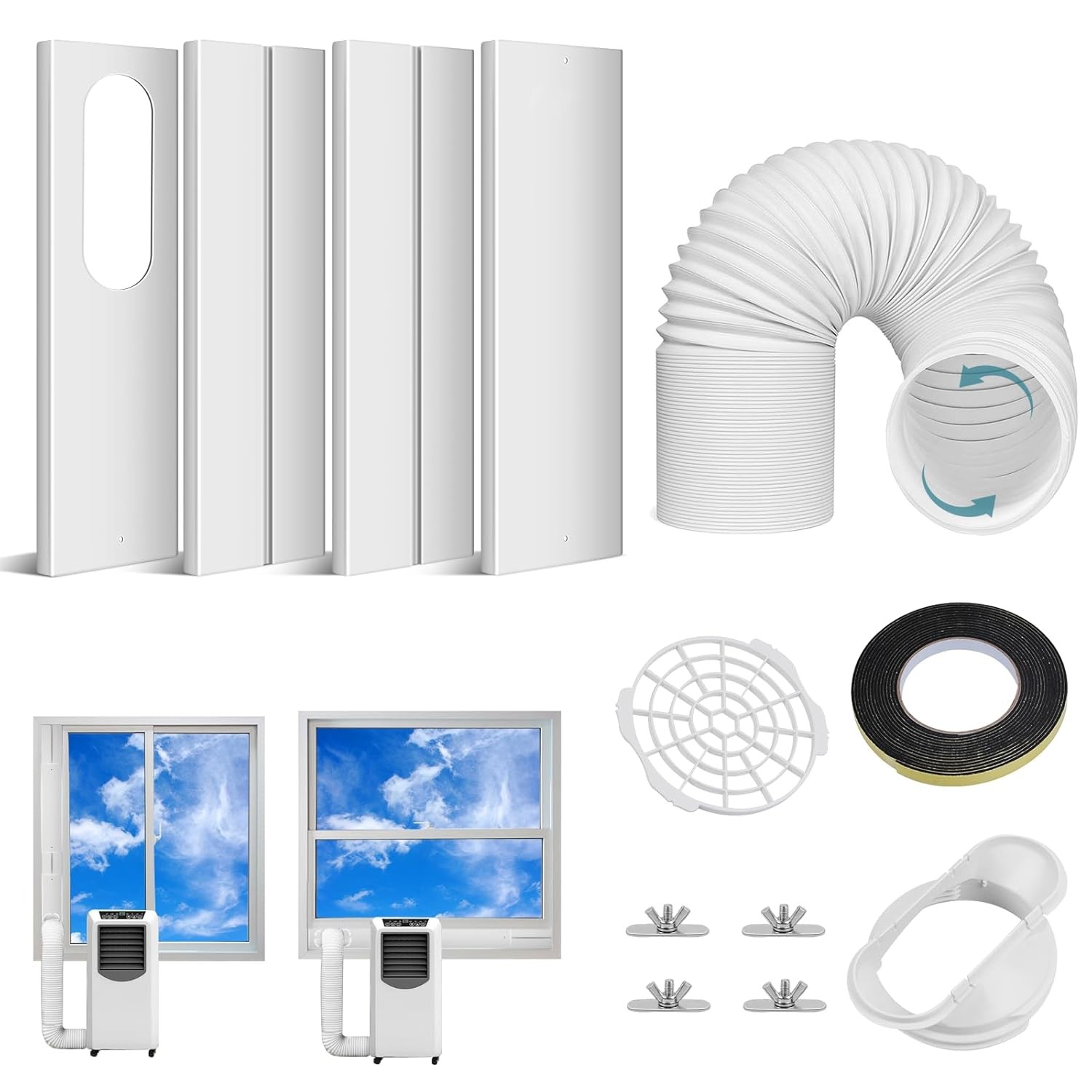 Portable Air Conditioner Window Vent Kit with 5.9″ Exhaust Hose for Portable AC