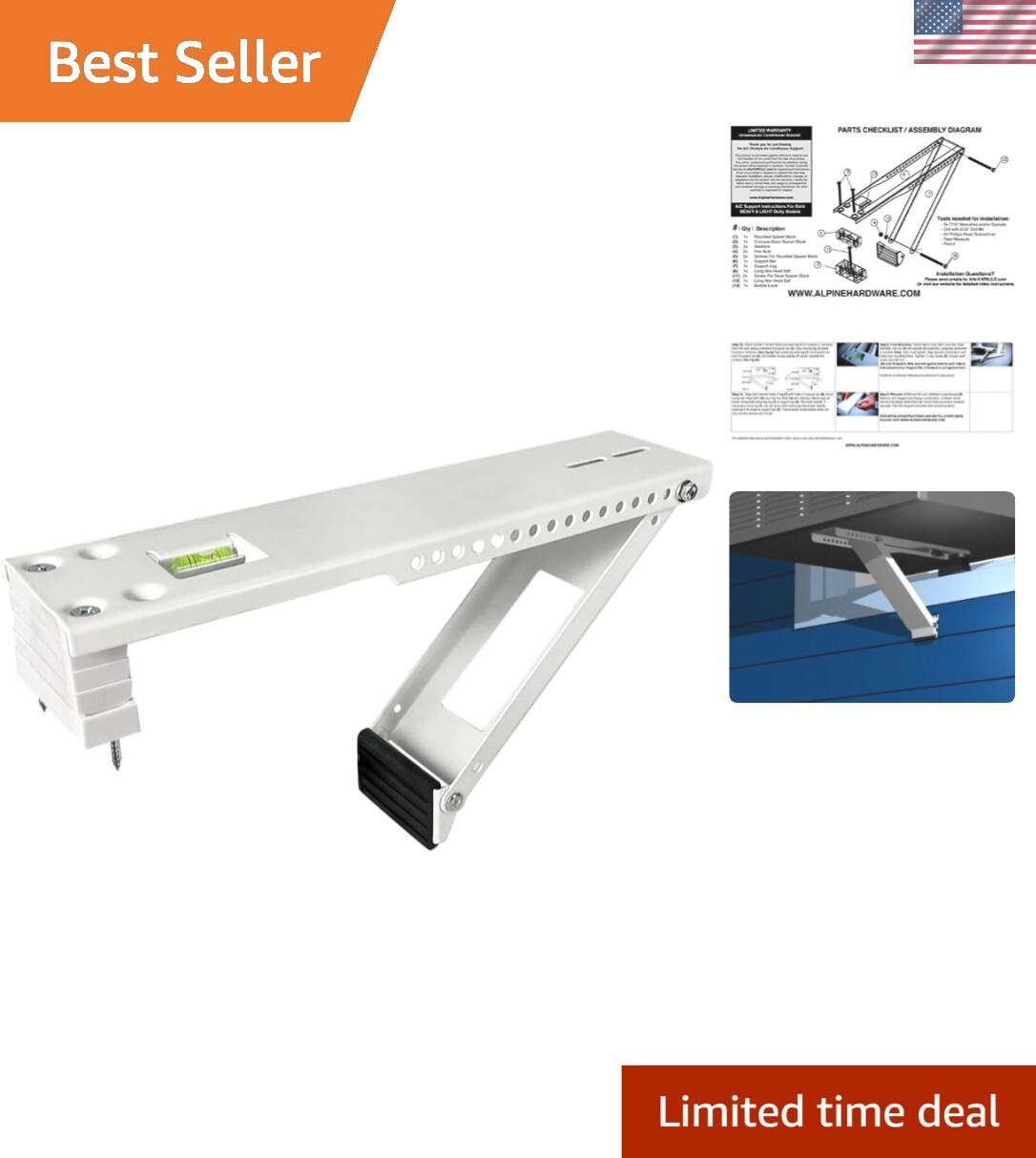 All-Weather Window AC Support Bracket – Simple Indoor Installation for 160 lbs