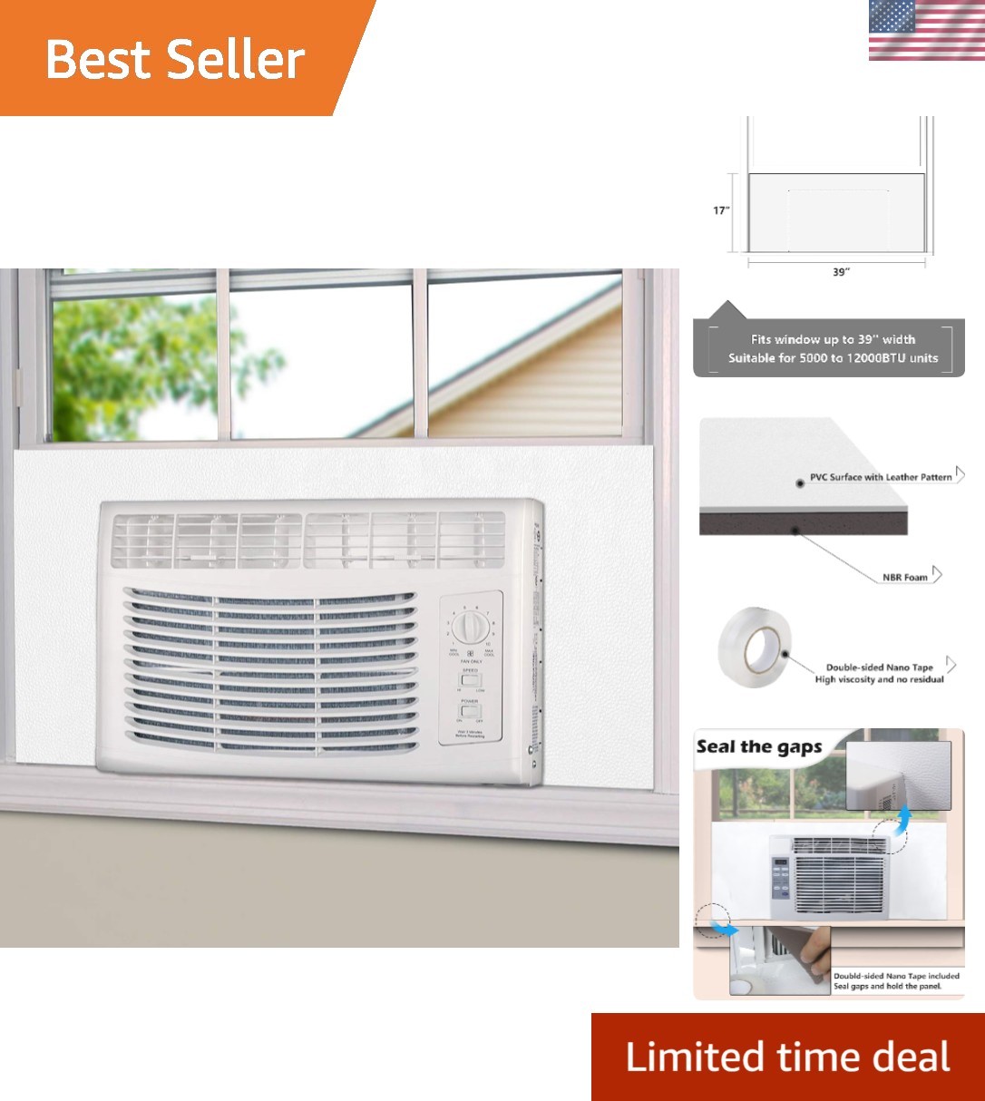 BJADE’S Window Air Conditioner Side Insulated Foam Panel, One-piece Full Surr…