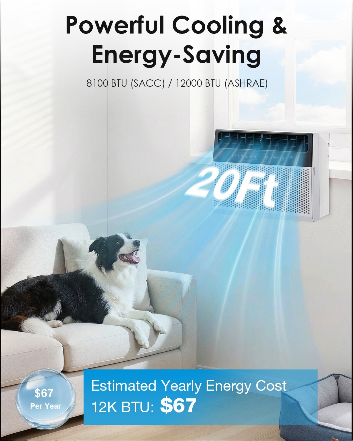 12000 BTU Window Air Conditioner, Energy-Saving Window AC Unit, U-Shaped AC Unit