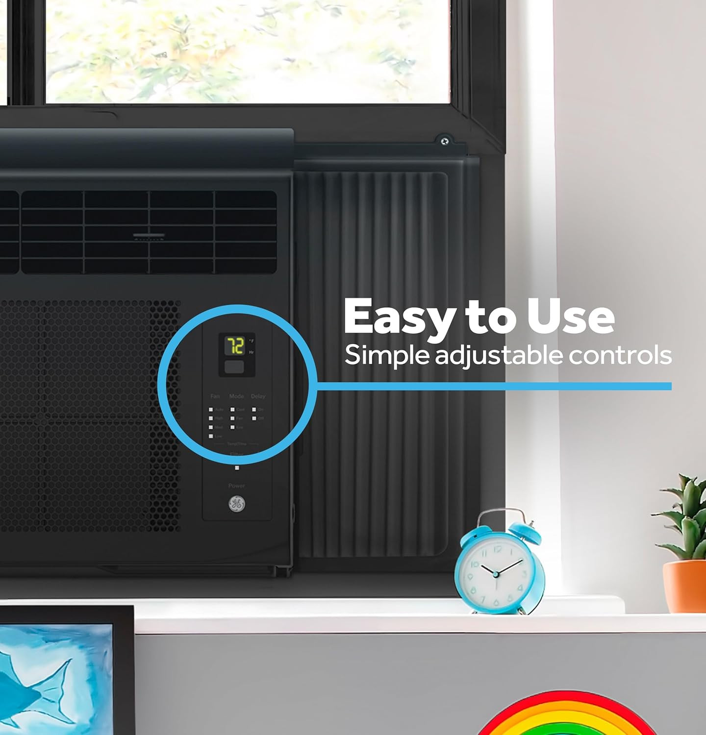 GE 6,000 BTU Electronic Window Air Conditioner, Black Compact AC Cools Rooms up