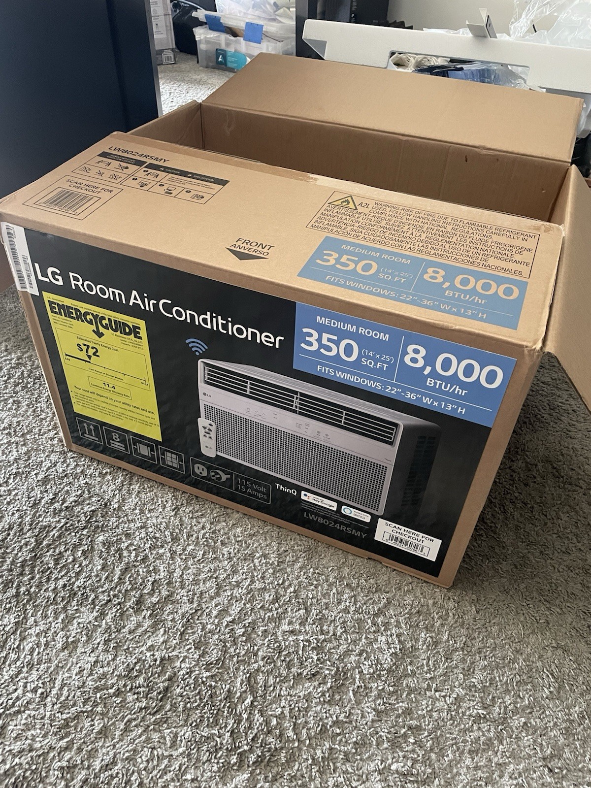 LG Room Air Conditioner 8000 BTU/hr Medium Room 350 Sq. Ft.