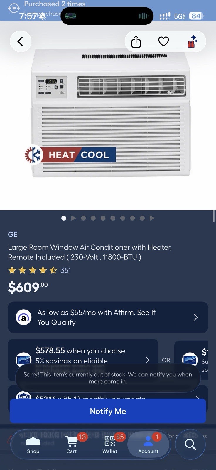 GE 11,800 BTU 230V Window Air Conditioner with Heat & Remote, White Fast Ship ✅✅