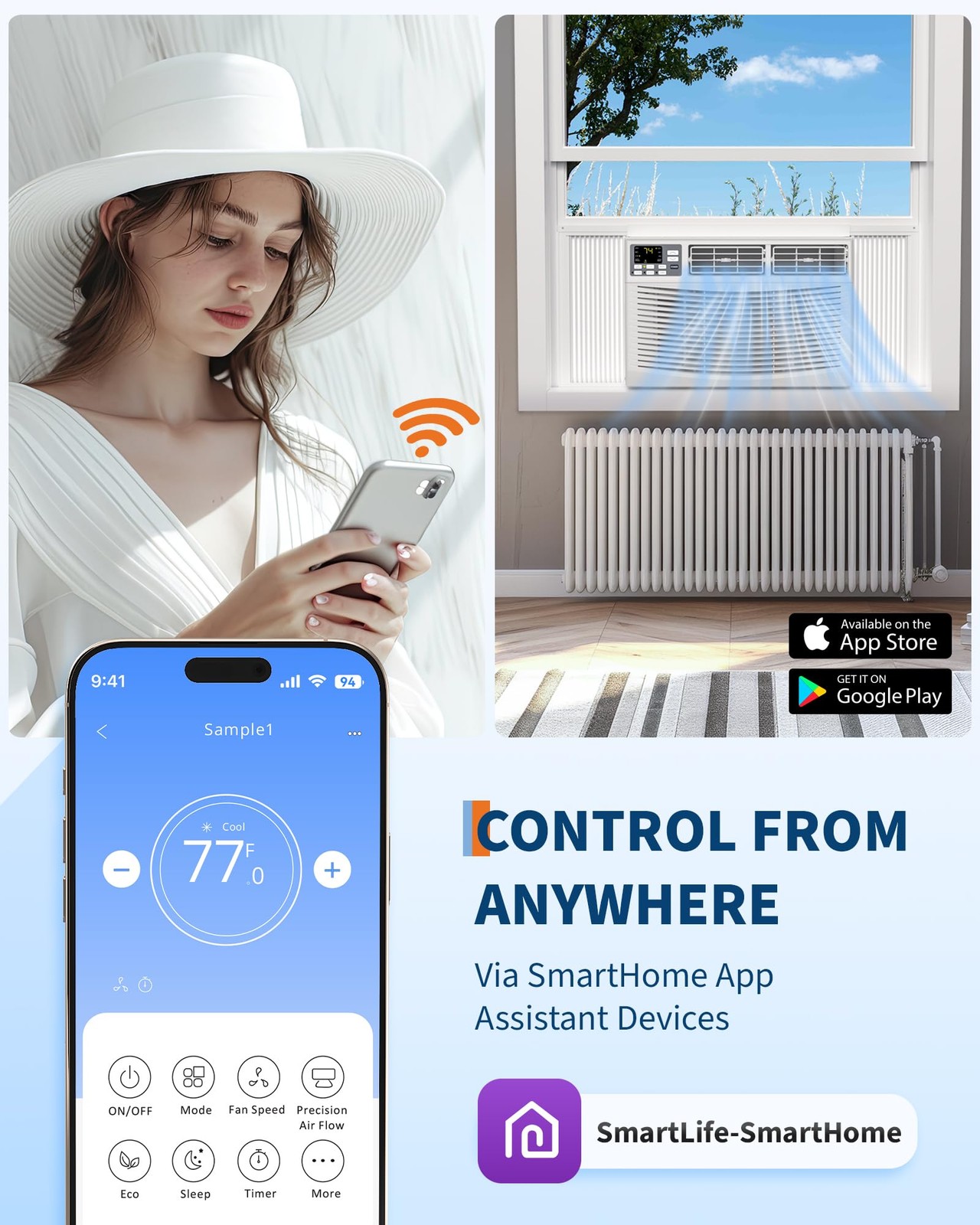 8000 BTU Window Air Conditioner with WiFi 3 in-1 Energy Saving Window AC Unit
